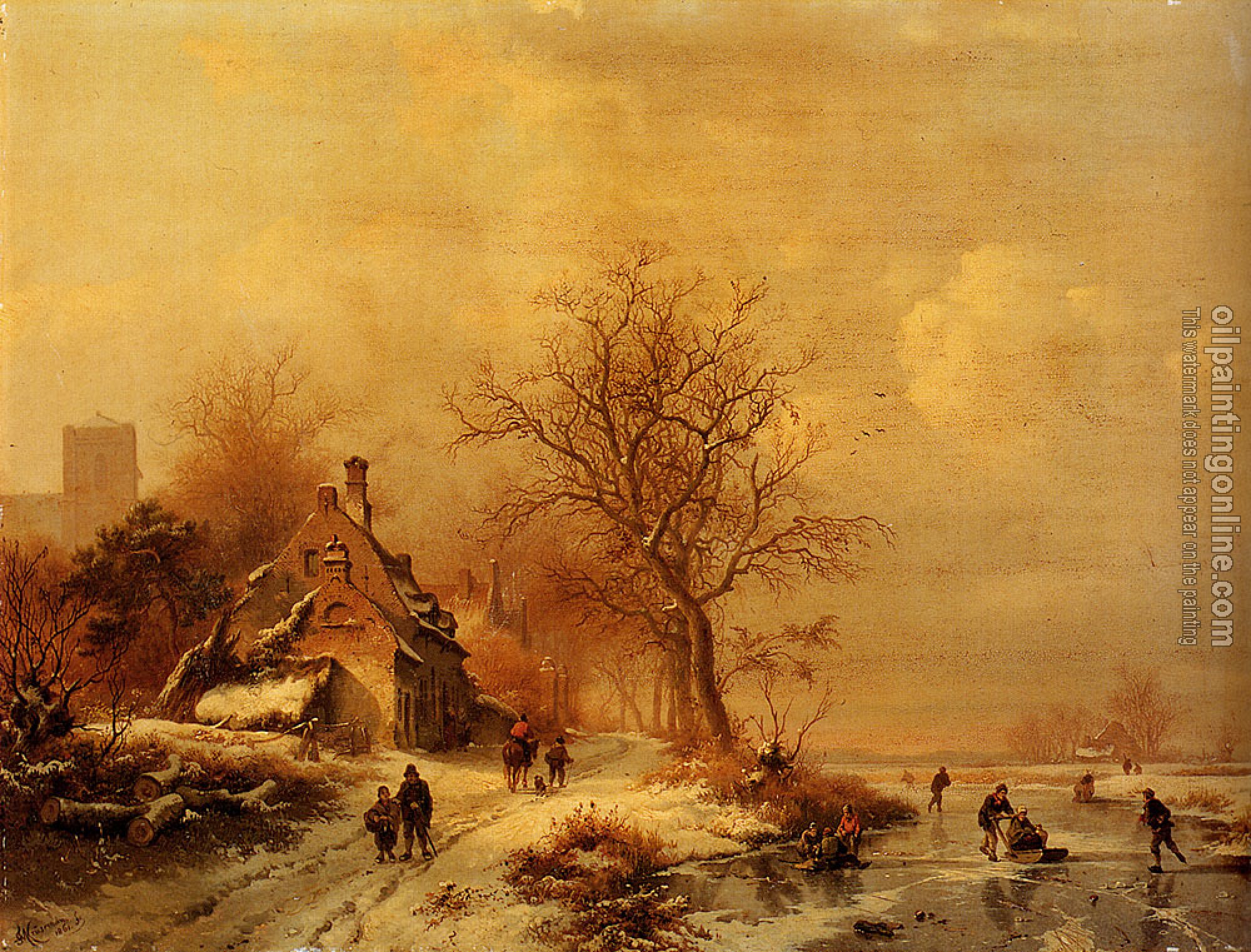 Frederik Marianus Kruseman - Figures In A Frozen Winter Landscape